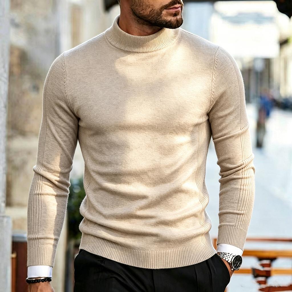 Men's Fall Winter Thick Warm Mock Neck Slim Fit Knit Sweater Pullover, Multi-Color