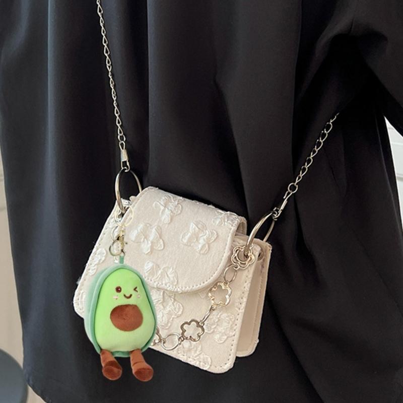 Stylish Avocado Pendant Keychain Fashionable Plush Toy Accessory Soft Polyester Yolk Bag Charm for Girls and Women
