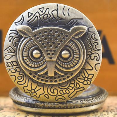 Vintage Bronze Owl Necklace Quartz Pocket Watch Clock Chain for Men Women