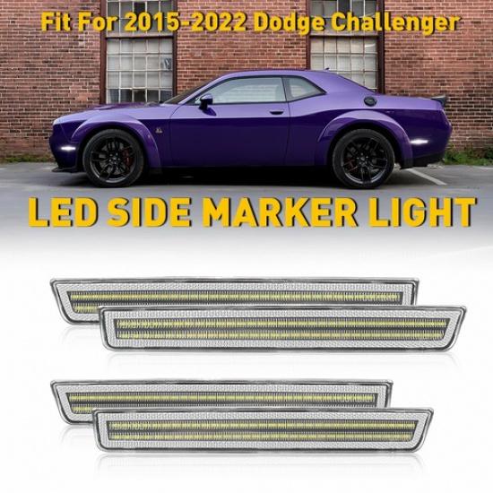For 2015-22 Dodge Challenger CLEAR LENS White Front LED Rear Side Marker Lights
