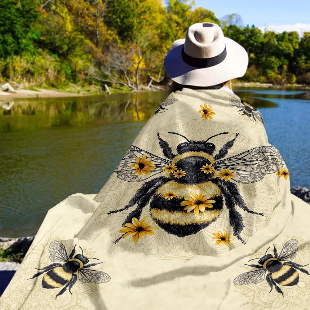 Bee Sunflower Outdoor Flannel Blankets, Outdoor Travel, Home Blankets, Fan Gifts,Suitable for All Seasons, Christmas Gifts. R1127059