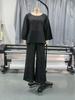 2025 Cross-Border Women's Solid Color Round Neck Linen-Cotton Top & Casual Lace-Up Loose Pants Set