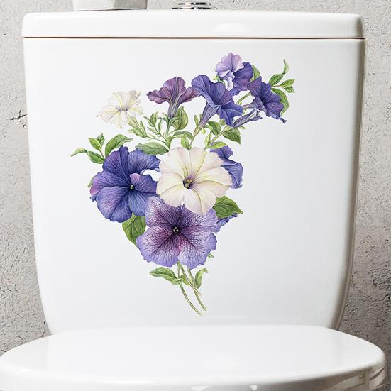 Flower Toilet Sticker Removable Self-adhesive Waterproof PVC Living Room Bathroom Wall Art Floral Toilet Lid Decoration Decal