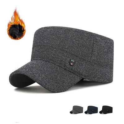 Men's Winter Hat Middle-Aged and Elderly Cold-Proof Warm Flat Top Hat Cashmere Ear Protection Cotton Hat