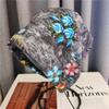 Autumn Winter Floral Print Fashion Knitted Beanie Hat Woman Ethnic Style Fashion Elegant Skull Cap Soft Elastic