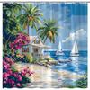Nautical Lighthouse Shower Curtain Beach Coastal Sunset Sail Boat Retro Scenery Bathroom Decor Bath Curtain With Hooks