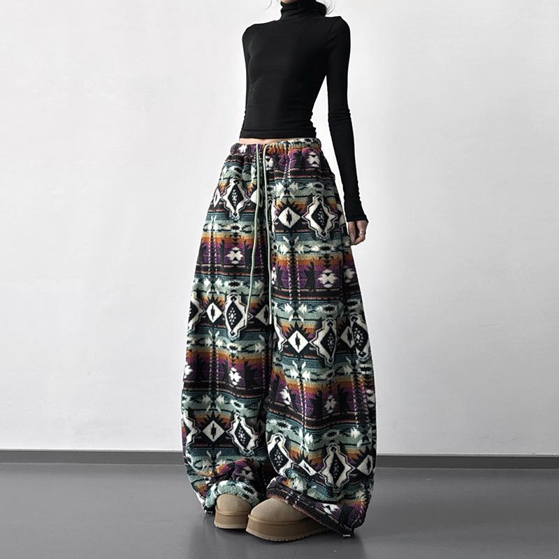 

Women s Retro Fair Isle Lambswool Wide-Leg Pants - 2025 Autumn/Winter Collection S цветочный/зелёный