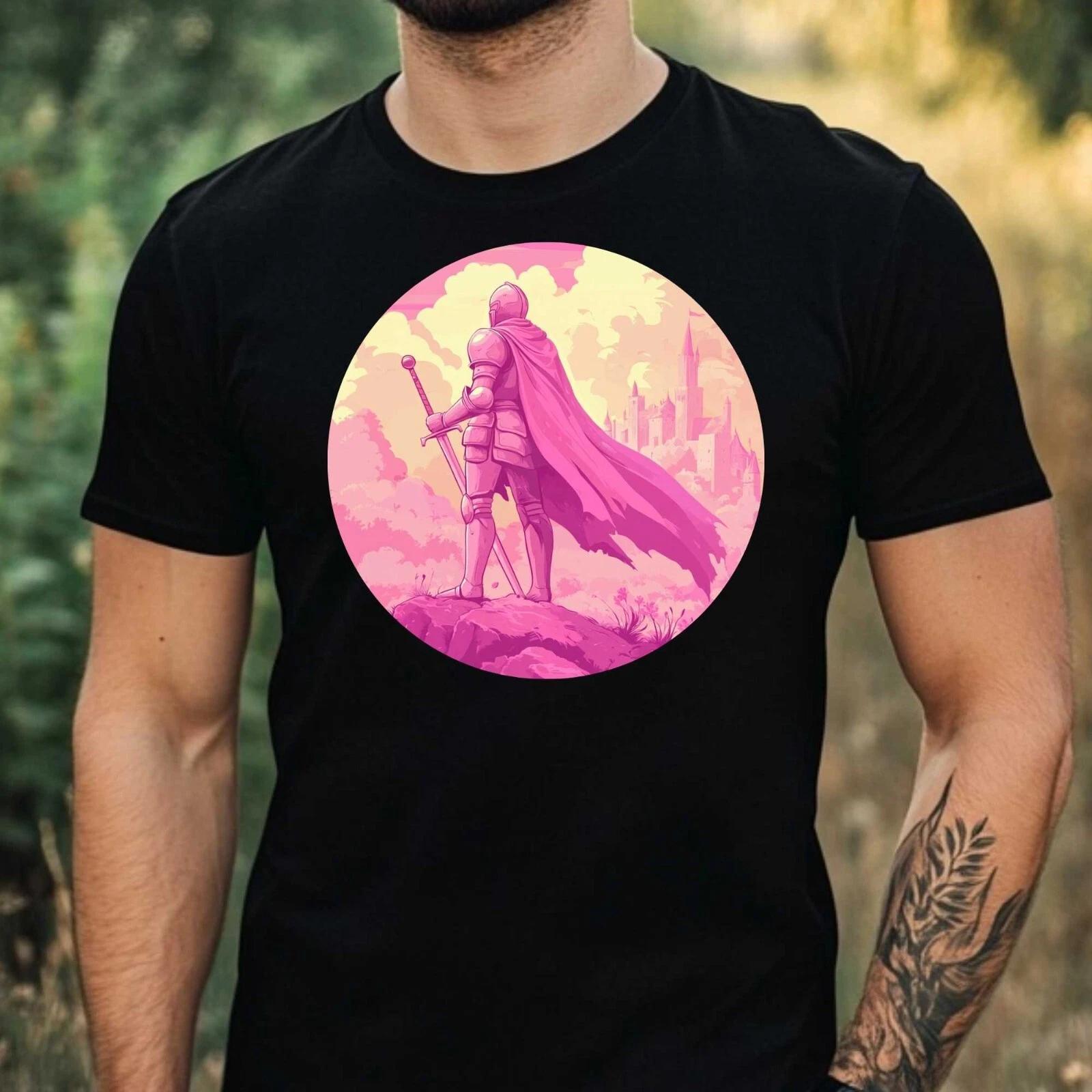 T-Shirt Herren Rosa Ritter Motiv Baumwolle Größe XS bis 5XL M