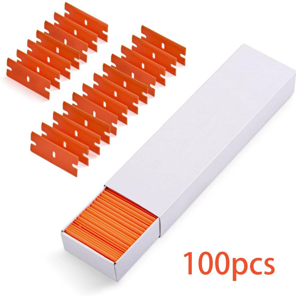 100 Pieces Two Cutting Plastic Razor Blade Label Clean Razor Glue Remover Window Glass Clean Scraper Car Wrap Sticker Squeegee