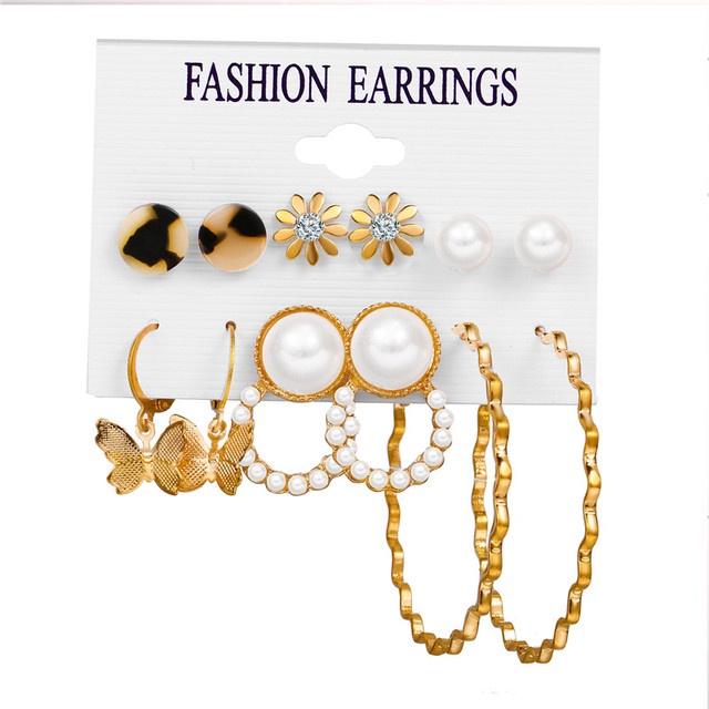IF ME Korean Geometric Tassel Earring Set Simple Retro Leaf Heart Gold Earrings Jewelry Accessories