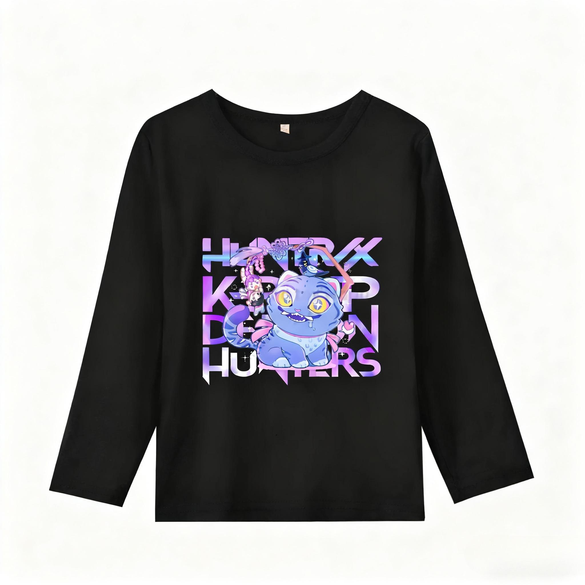 

K-Pop Истребители Демонов Футболки с длинным рукавом для девочек Кавайные мультяшные топы с принтом Детские повседневные футболки Осенняя детская одежда 140