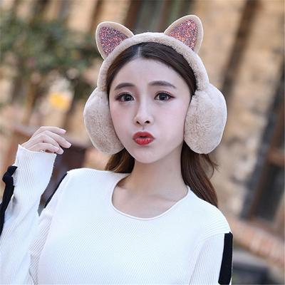 Nuevas orejeras de abrigo para invierno de felpa con lentejuelas para mujeres y niñas, orejas de gato, calentadores de orejeras mullidas, orejeras para exteriores, diadema con orejeras mullidas