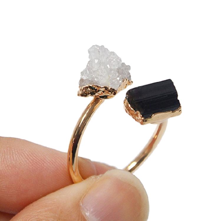 Stylish Irregular Druzy Stone Rings Open Finger Rings Adjustable Rings Ornament