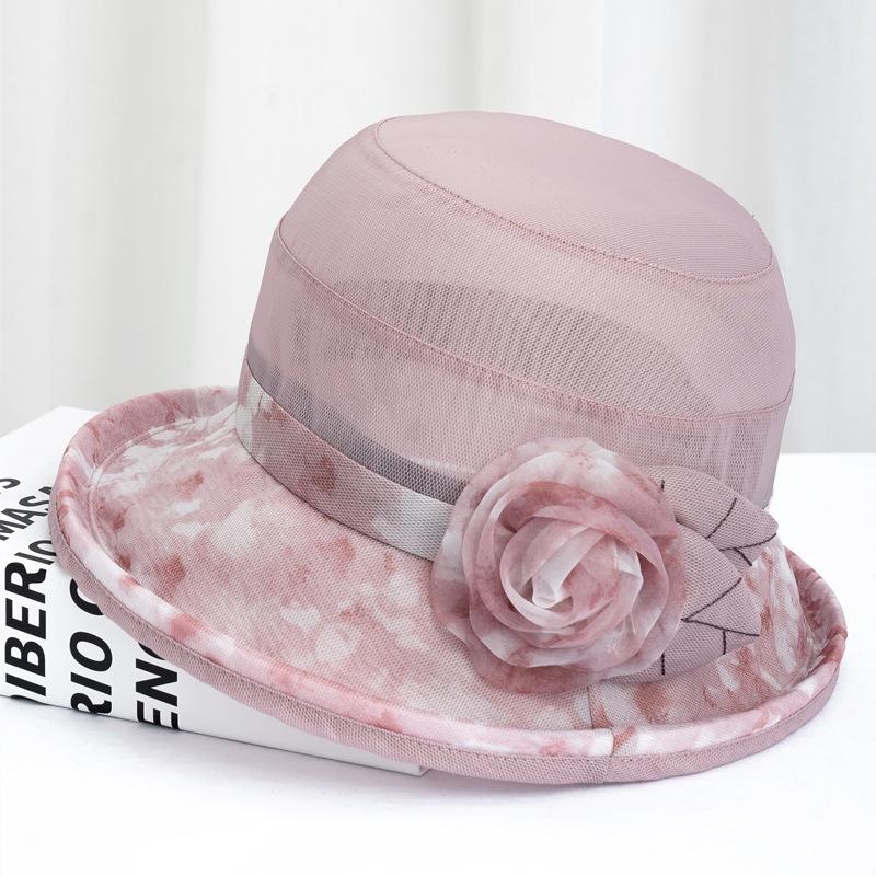 Middle-Aged Mother, Foreign Style Fisherman Hat, Summer Thin Sunscreen, Sun Hat, Curled Flower Top Hat, Mother Hat