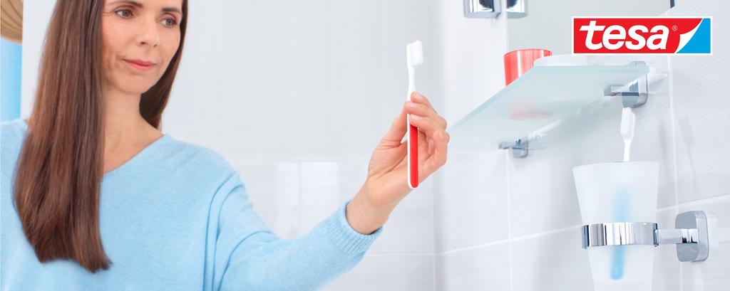 Tesa Elegaant Portaspazzolino da Bagno e Bicchiere di Vetro Metallo Cromato