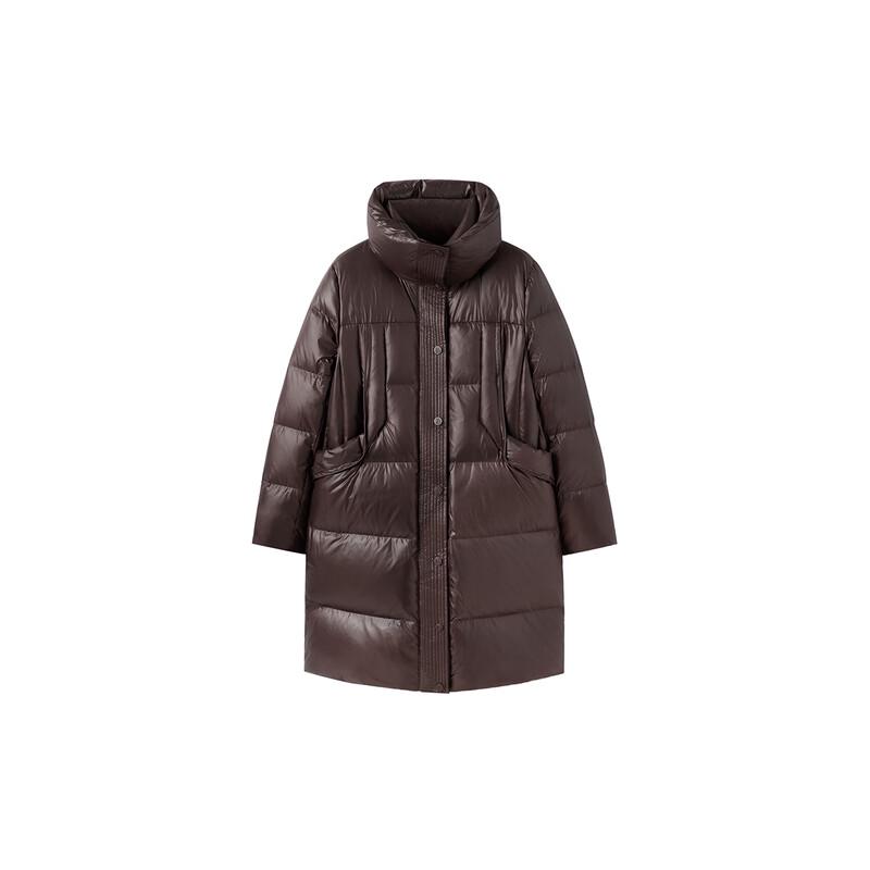 Peacebird Women's Shiny Stand-Collar Mid-Length Down Jacket