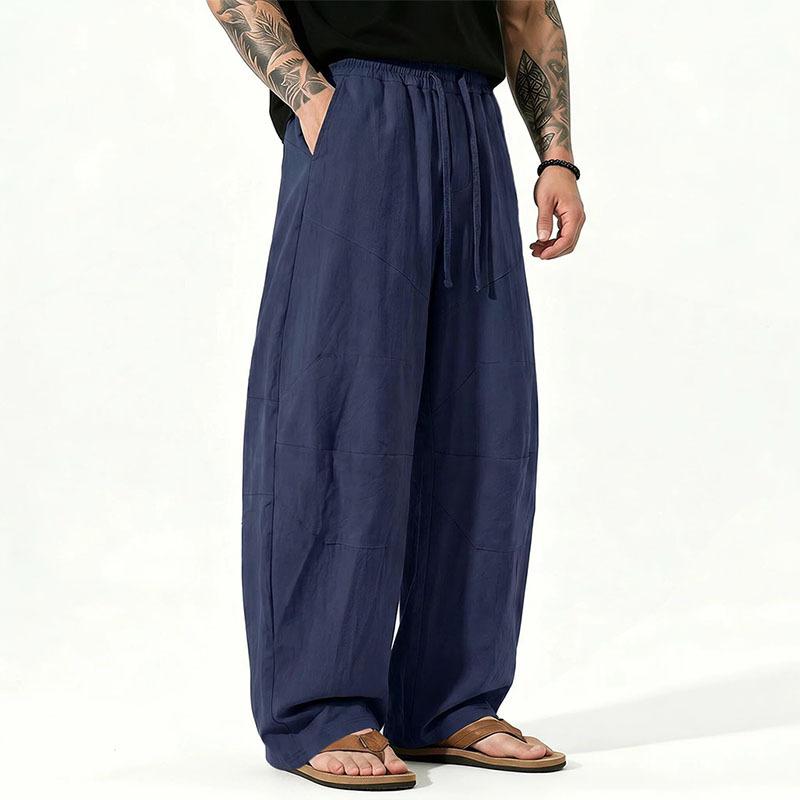 Men S Loose Fit Linen Blend Long Pants Solid Color Breathable