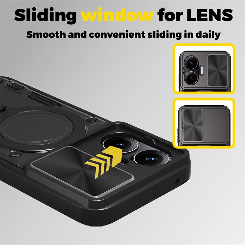 For Poco F7 5G Case Armor Slide Camera Lens Protector Back Cover For Xiaomi Poco F7 F 7 PocoF7 Ring Stand Shockproof Funda Coque
