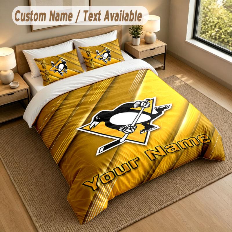 Bedding Set 1 Duvet Cover 2 Pillowcases Pittsburgh Penguins Print Soft Bed Linen Bedroom Decor