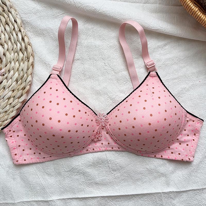 Polka Dot Wireless Push-up Bra - Women's Comfort with Two Rows of Hooks