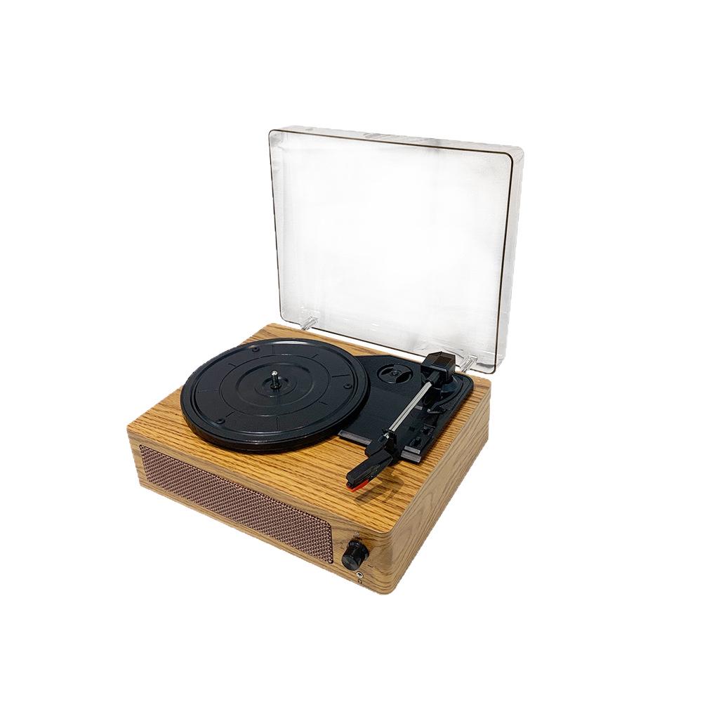 Retro Wooden Gramophone European Style Bluetooth Speaker with Lid for Vinyl Records