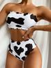 Sexy Bikini-Badeanzug für Damen mit Kuhmuster und hoher Taille