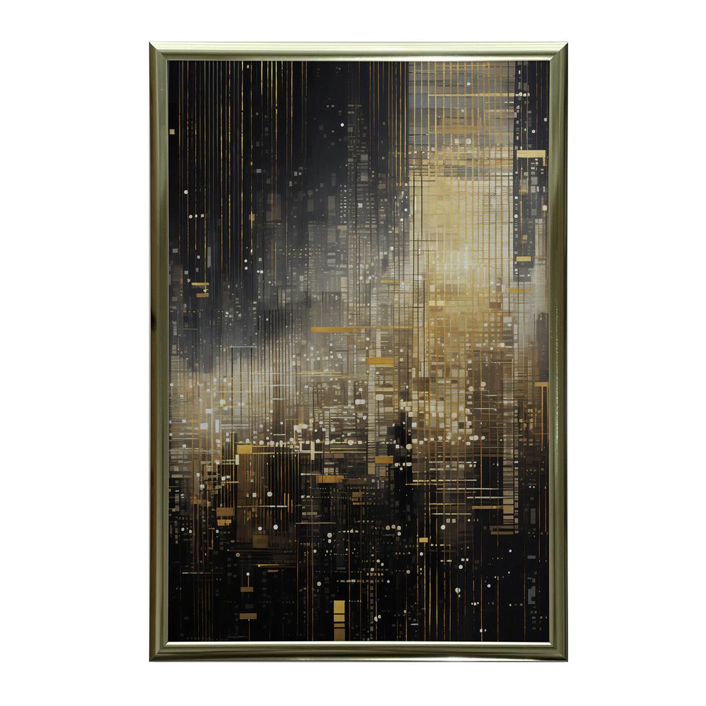 City Lights, Poster In Black And Gold City Lights, Poster In Black And Gold, 70X100 Cm, Unframed, Premium Canvas On Stretcher