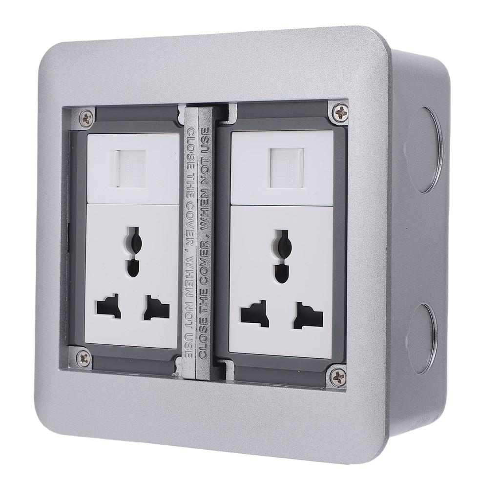 Desktop Socket Box 3 Prong Outlet and Network Port Double Door Recessed Floor Power Strip 4000W 16A