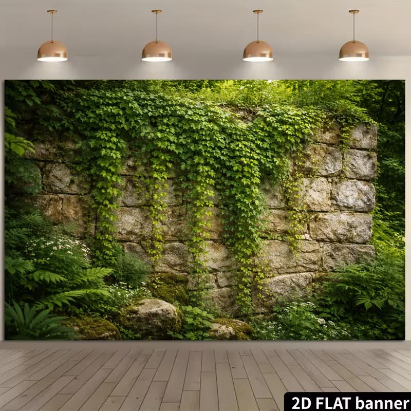 2D Fantasy Mondbeleuchtete Höhle Kulisse, Wald Wasserfall Natur Landschaft Party Banner