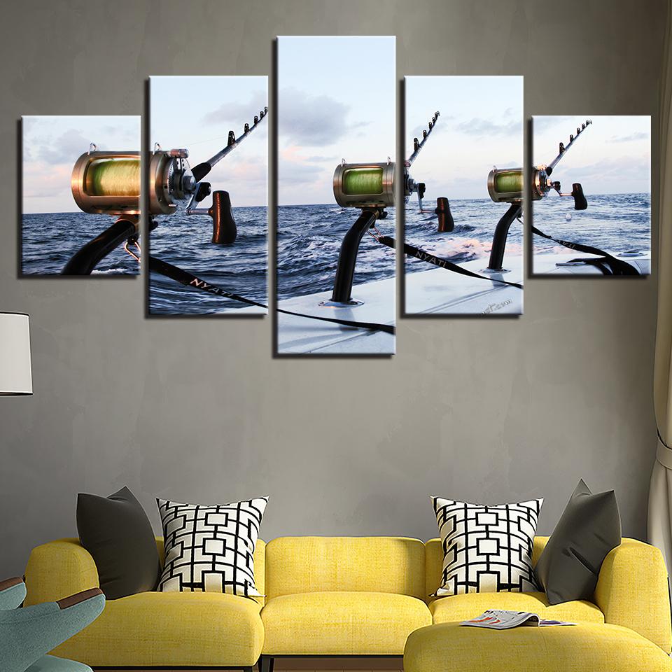 

HD Printed 5 Pieces Canvas Stick Fishing In The Sea Painting The Canvas Wall Art Photos Living Room Modular Room Wall Paintings 20x35 20x45 20x55cm