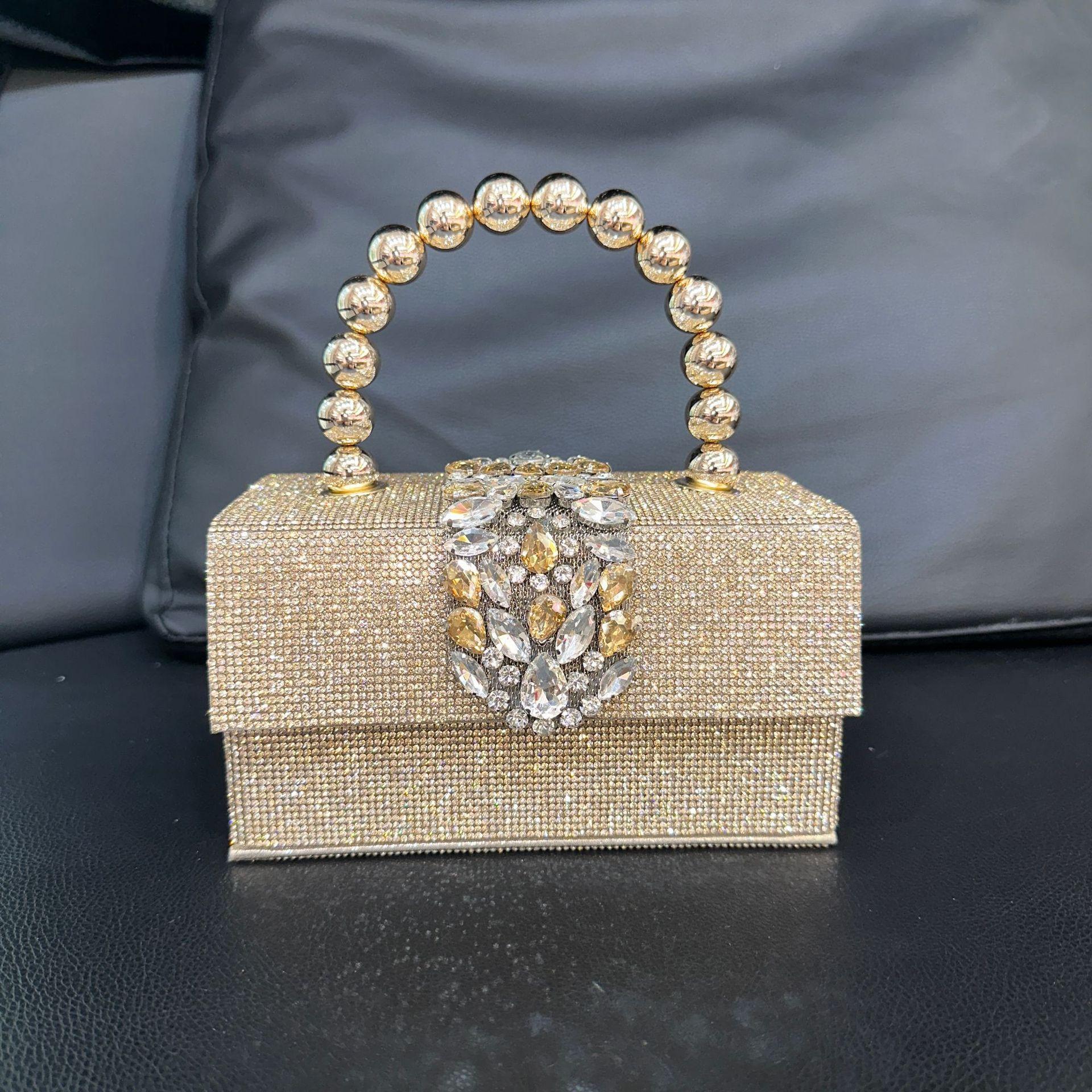 

Женская сумка с бриллиантами, блестящая квадратная сумка с бриллиантами, сумка для ужина со стальным шариком на длинном ремне