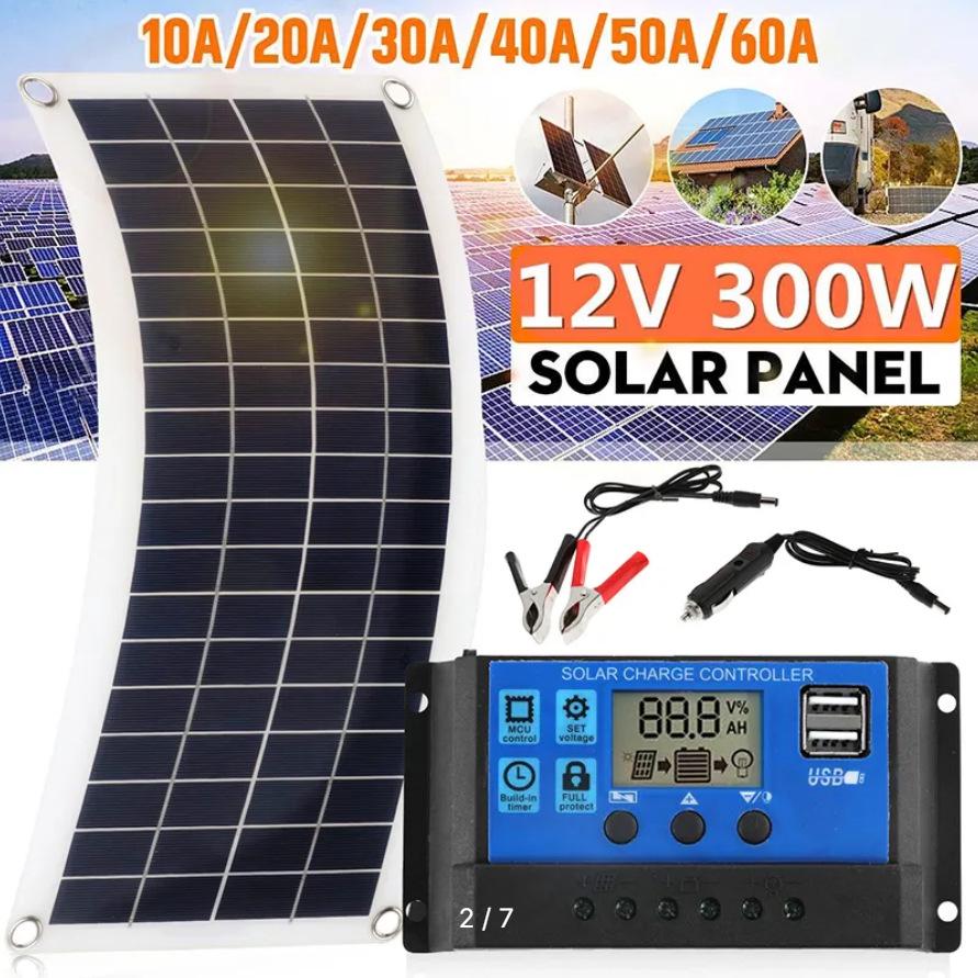 300W Solar Panel Kit with 10-60A Controller for Car, Yacht, or Home
