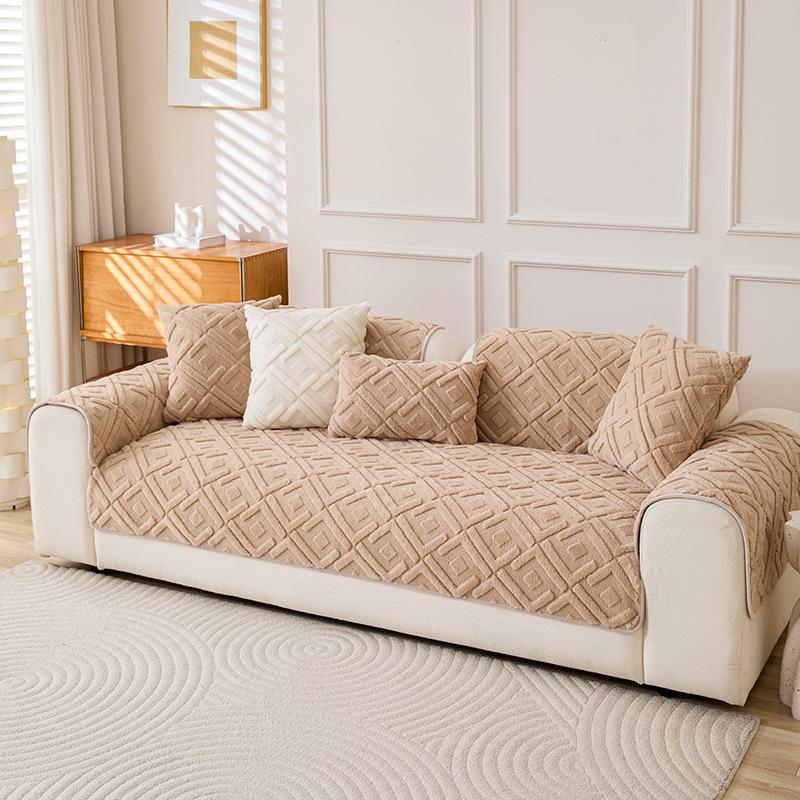 1pc Short Plush Sofa Slipcover, Warm And Thick Sofa Cover Four Seasons General Furniture Protector, Bedroom, Office, Living Room Home Decoration