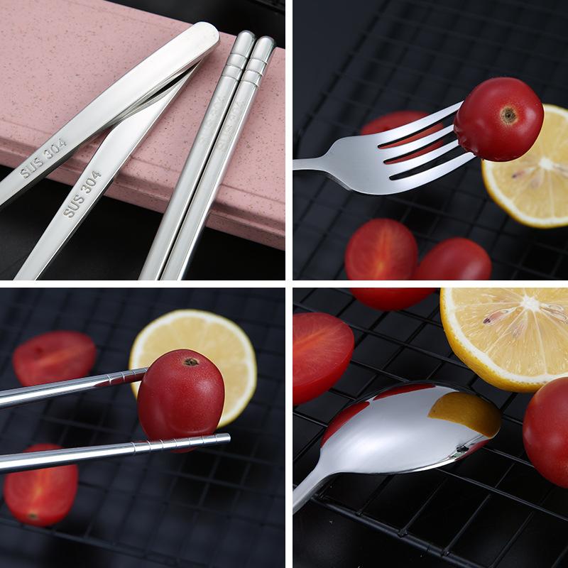 Set de tacâmuri de masă 2/3 bucăți, furculiță din oțel inoxidabil 304, linguriță, set de tacâmuri portabile, reutilizabile, cu cutie de depozitare