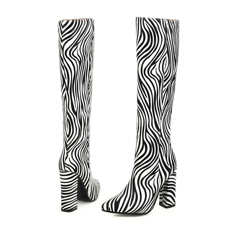 Animal Print Long Tube Riding Boots Women's Autumn and Winter New Knee-high Tube Thick High Heel Elastic Stovepipe Boots