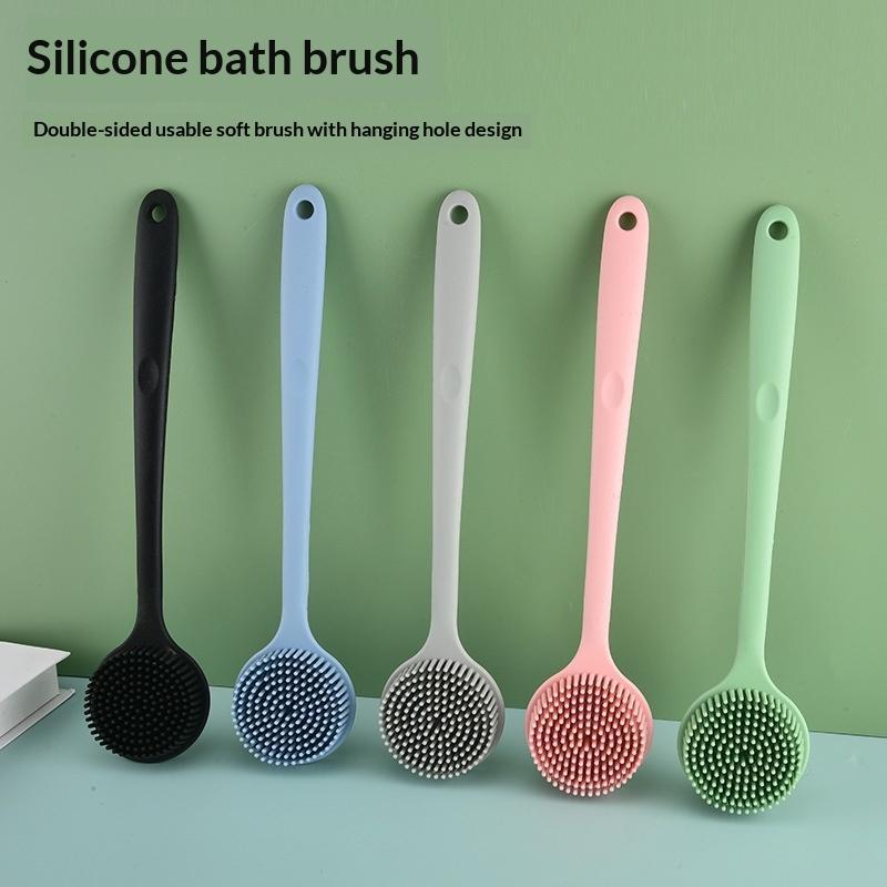 Long Handle Silicone Bath Brush Soft Exfoliating Bristles Easy Reach Back Hanging Hole for Home Bathroom Shower Skin Care