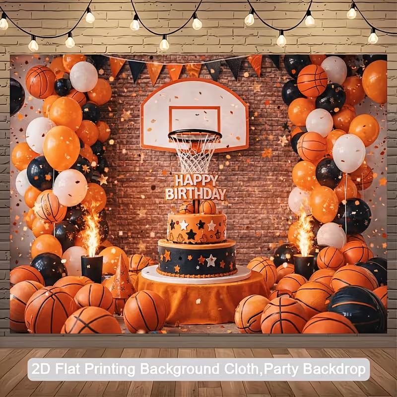 2D Sports Basketball Birthday Backdrop, Brick Wall Background Cloth