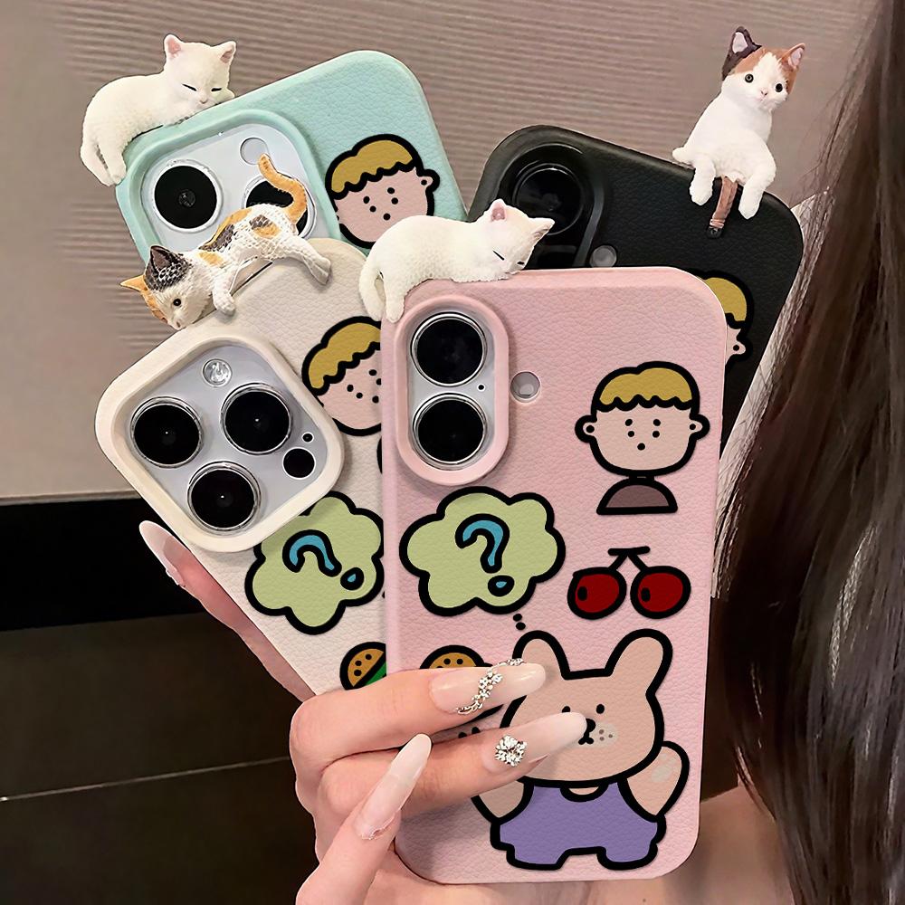 3D Phone Case for iPhone 11 13 17 Pro Max 17 Air Case iPhone 13 15 16 Pro Max 12 14 Pro Max 14 15 Plus Cute 3D Kitten Cartoon Leather