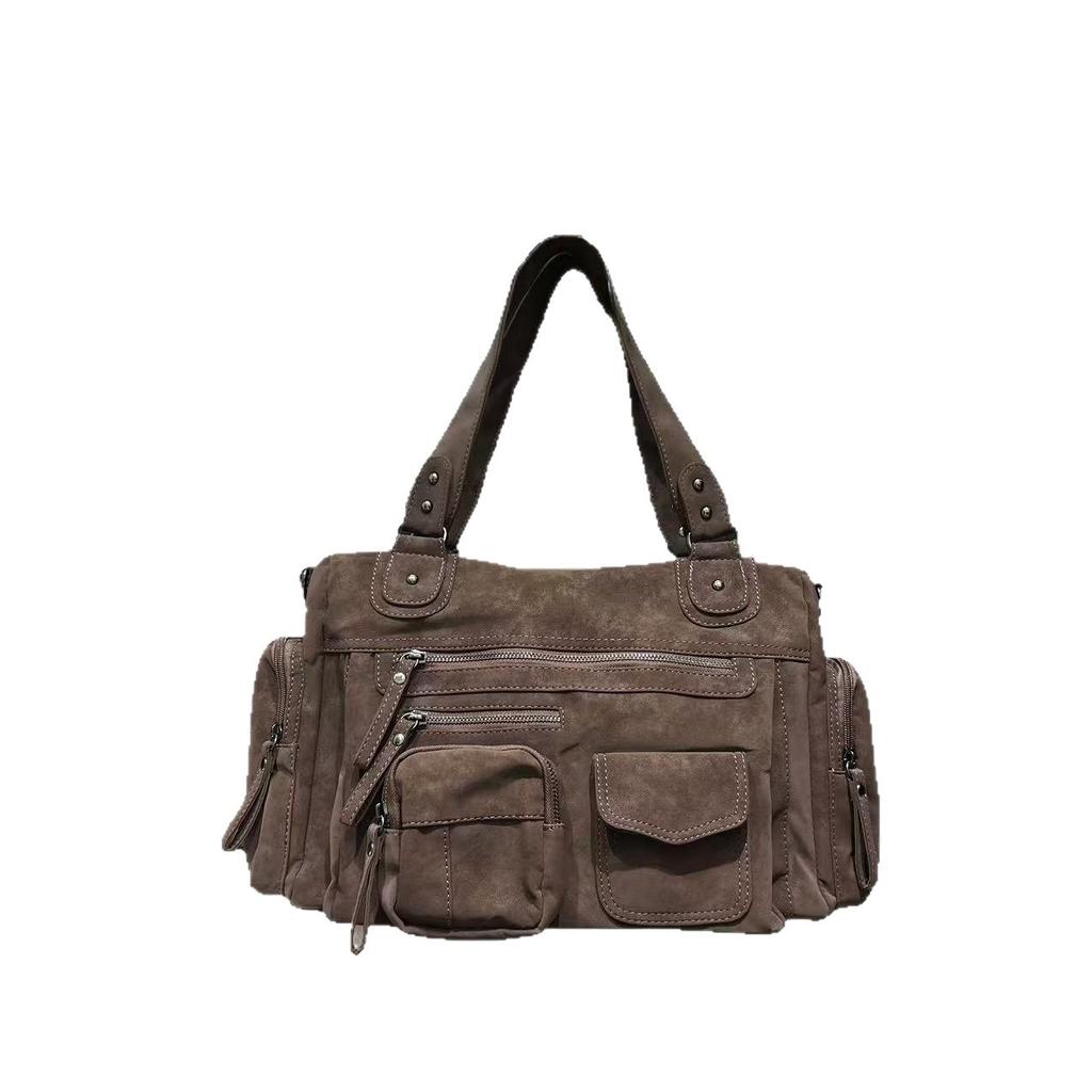 New Women's Fashionable and Spicy Motorcycle Bag, Retro Suede Large Capacity Tote Handbag