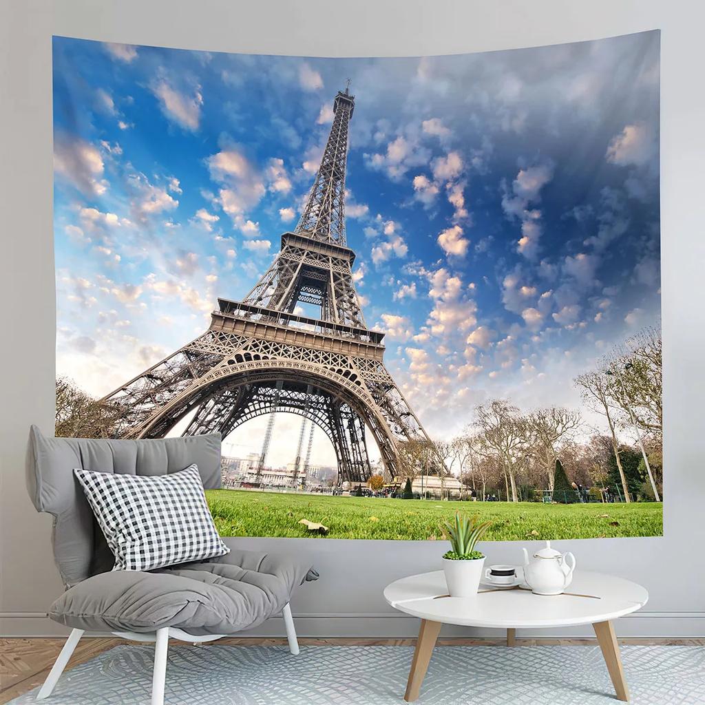 Eiffel Tower Tapestry Water Reflection Tapestry French Architecture Tapestry Living Room Bedroom Dorm Decor Background Cloth