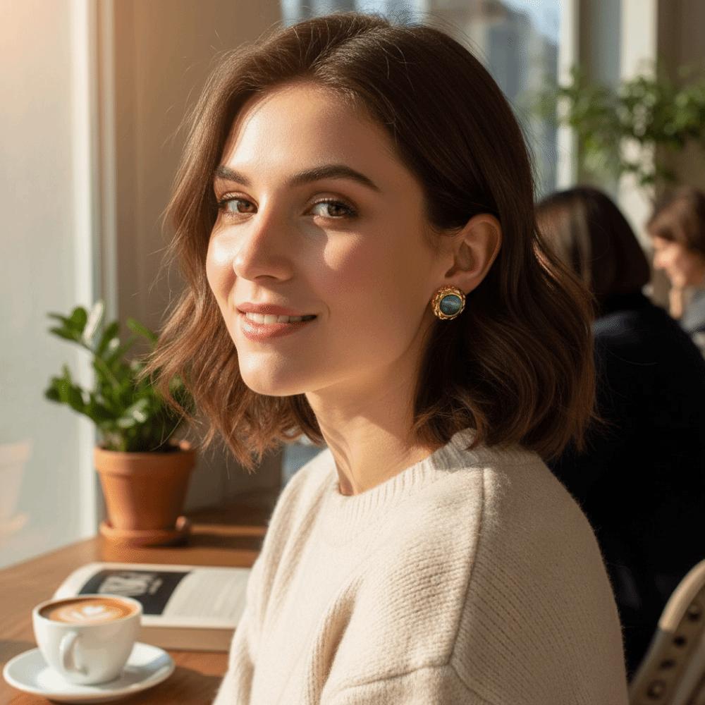 Stainless Steel Flower Earrings Oblate Shape Round Earrings Fashion Opal Earrings  Party