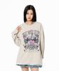 MOZMOZ Wings Guitar Graphic Pigment Long Sleeve Beige