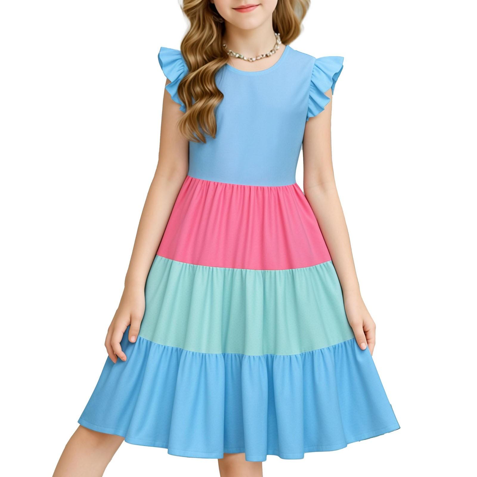 

Summer children s dress Girls print casual cute round neck princess dress 150 фіолетовий