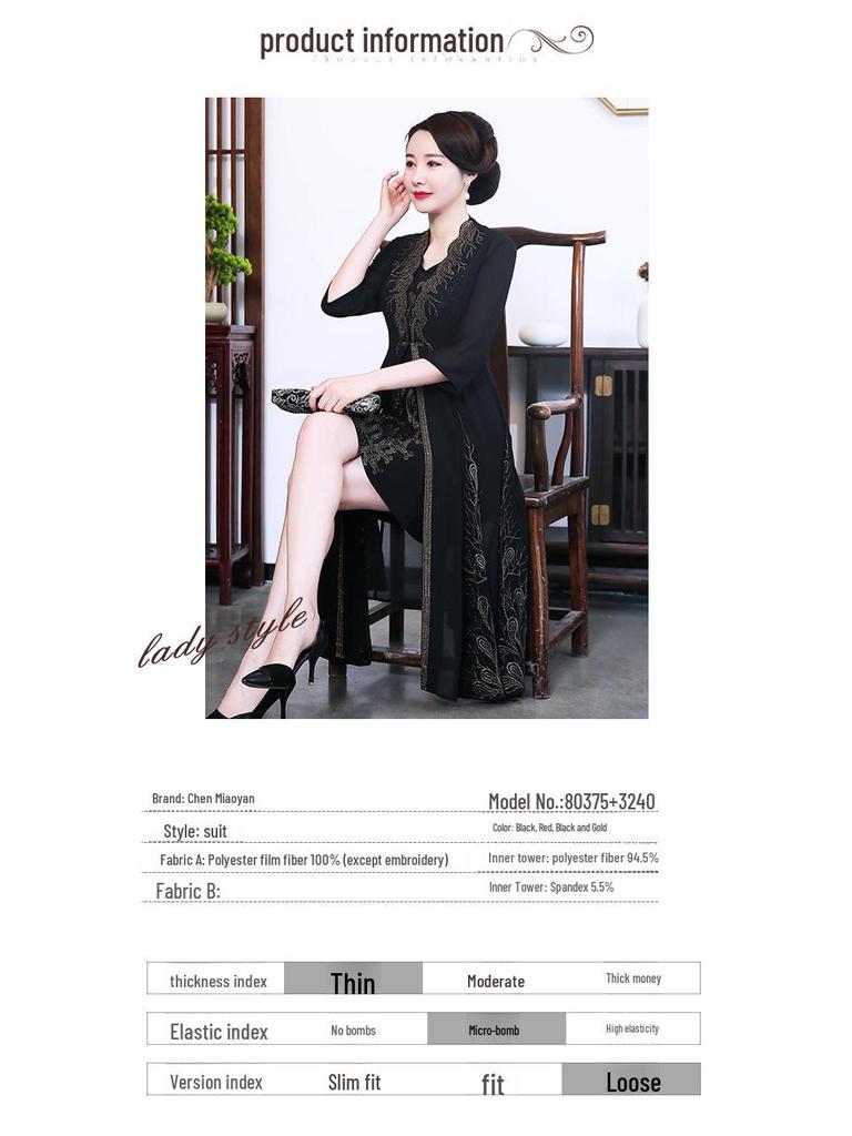 Chiffon Two-Piece Dress for Middle-Aged and Elderly Women - Stylish Mother's Spring/Summer Outfit