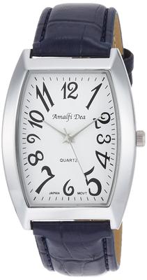 [Arias] Amalfidia Analog Watch, Tonneau Shape, Waterproof, Leather Strap, White Dial, A35M28, Men's, Black