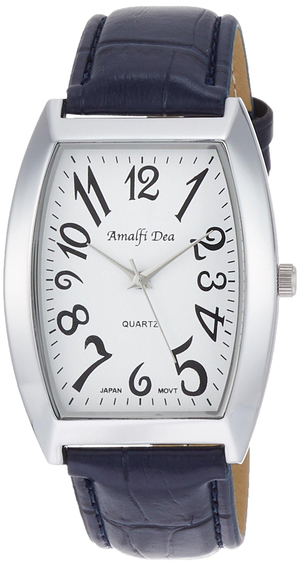 

[Arias] Amalfidia Analog Watch, Tonneau Shape, Waterproof, Leather Strap, White Dial, A35M28, Men s, Black