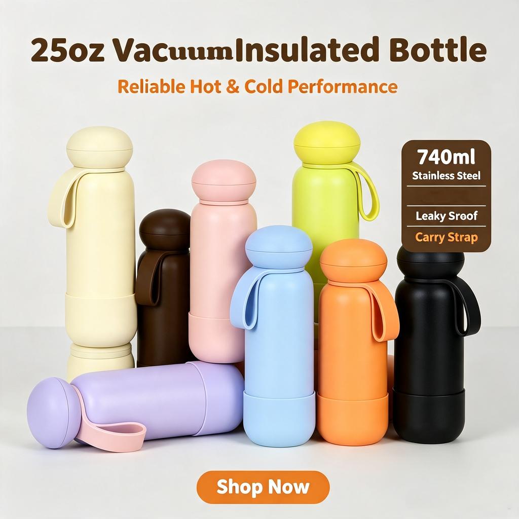 Borraccia Termica da 740 ml ad Alta Capacità con Manico Acciaio Inossidabile a Doppia Parete Sottovuoto per Bevande Regalo Tazza Termica da Esterno
