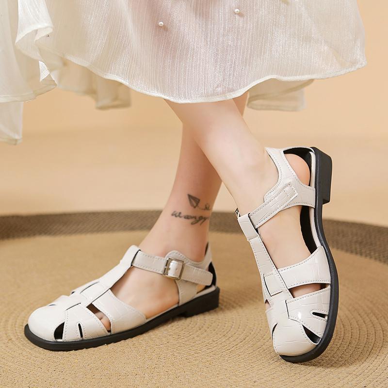 Fashion 2025 New Summer Flat Shoes Square Toe Pleated Women's Sandals Classic Slingback Casual Women's Slippers Party Women's Sandals