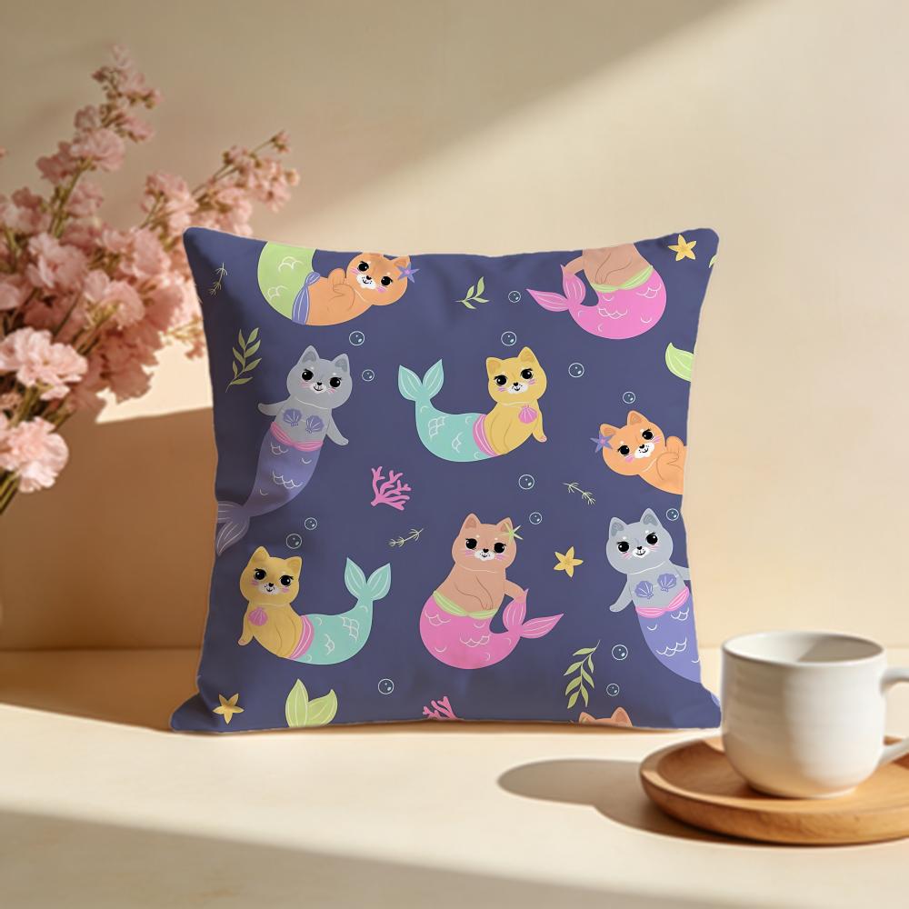 Glittery Mermaid Cat Blast Cushion Cover Soft Pillow Cases for Home Bedroom Living Room Sofa