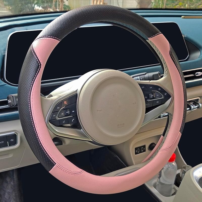 YUNZLAN Stylish Cute Cat Ear Steering Wheel Cover For Women Girl,Leather Auto Car Steering Wheel Cover Universal Fit 15 Inch Car Interior Accessories